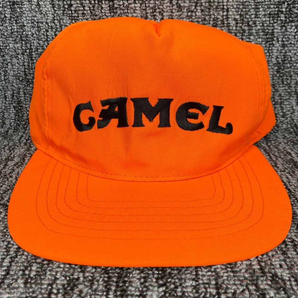 VTG Camel Cigarettes Hat Cap Blaze Orange Black Embroidery Promo Strapback